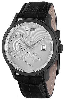 Rudiger Aachen Silver Dial Mens Watch R2700-13-007 Black Stainless Steel Case, Black Leather Strap, Analog Display with Date at 3 O'Clock, Quartz Movement