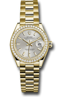 Rolex Lady Datejust Silver Dial Automatic 18 Carat Yellow Gold President Watch 279138ssp