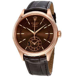 Rolex Cellini Brown Guilloche Dial Automatic Mens 18K Everose Gold Leather Watch 50525brsbrl