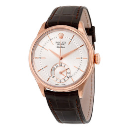 Rolex Cellini Dual Time Silver Dial 18kt Everose Gold Mens Watch 50525ssbrl