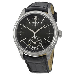 Rolex Cellini Dual Time Black Dial 18kt White Gold Mens Watch 50529bksbkl
