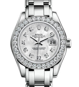 Rolex Lady-Datejust Pearlmaster White Mother Of Pearl Diamond Dial 18K White Gold Automatic Ladies Watch 80299mdpm