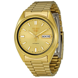 Seiko Series 5 Automatic Gold Dial Yellow Gold-tone Mens Watch snxs80