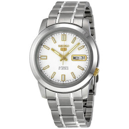 Seiko 5 Automatic Stainless Steel White Dial Mens Watch snkk07