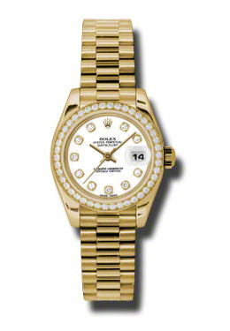 Rolex Lady-Datejust 26 White Dial 18K Yellow Gold President Automatic Ladies Watch 179138wdp