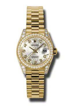 Rolex Lady-Datejust 26 Silver Dial 18K Yellow Gold President Automatic Ladies Watch 179158sjdp
