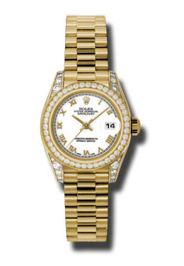Rolex Lady-Datejust 26 White Dial 18K Yellow Gold President Automatic Ladies Watch 179158wrp