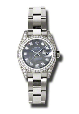 Rolex Lady Datejust 26 Black Mother of Pearl Dial 18K White Gold Oyster Bracelet Automatic Watch 179159bkmdo