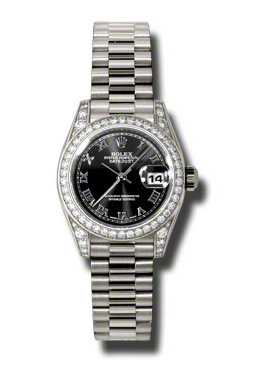 Rolex Lady-Datejust 26 Black Dial 18K White Gold President Automatic Ladies Watch 179159bkrp