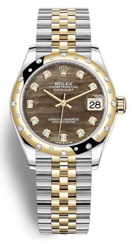 Rolex Datejust 31 Black Mother of Pearl Diamond Dial Automatic Ladies Steel and 18kt Yellow Gold Jubilee Watch 278343bkmdj