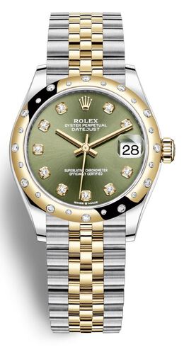 Rolex Datejust 31 Olive Green Diamond Dial Automatic Ladies Steel and 18kt Yellow Gold Jubilee Watch 278343gndj