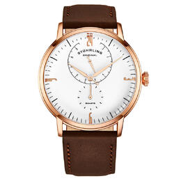Stuhrling Original Symphony M13656 Men's Quartz Watch Rose Gold-Tone Dial Brown Leather Strap