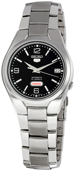 Seiko 5 Black Dial Stainless Steel Mens Watch snk623