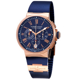 Ulysse Nardin Marine Automatic Chronograph Blue Dial 18kt Rose Gold Mens Watch 1532-150-3/43
