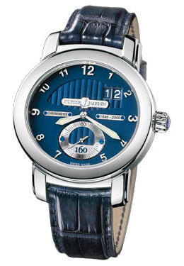 Ulysse Nardin Anniversary 160 Blue Dial 18kt White Gold Blue Leather Mens Watch 1600-100 1600-100 (1600-1000)