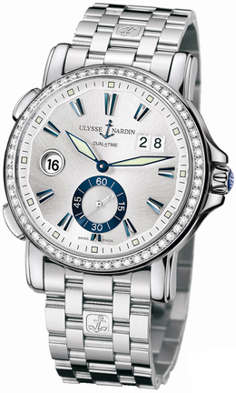 Ulysse Nardin GMT Big Date Silver Dial Stainless Steel Diamond Automatic Mens Watch 243-55B-7-91 243-55b-7/91