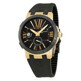 Ulysse Nardin Executive Dual Time Black Dial 18kt Rose Gold Black Rubber Mens Watch 246-00-3-42 246-00-3/42