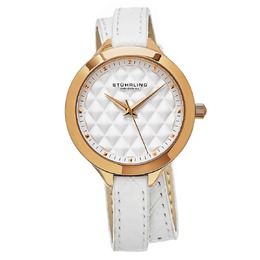 Stuhrling Original Vogue White Dial Ladies Watch M15372 - Rose Gold Stainless Steel Case, White Leather Strap, Analog Quartz Movement