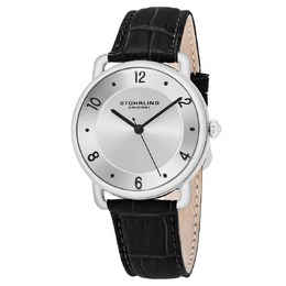 Stuhrling Original Symphony Mens Watch - Silver-tone Dial with Black Leather Strap and Analog Functions