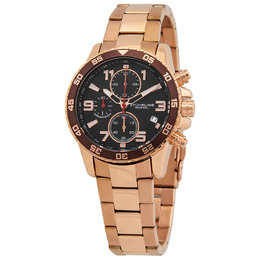 Stuhrling Original Monaco Mens Watch - Black Dial with Rose Gold Stainless Bracelet and Chronograph Functions Model: m15794