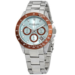 Stuhrling Original Monaco Blue Dial Mens Watch M15803 - Analog Chronograph, Stainless Steel Case & Bracelet with Brown Fixed Bezel