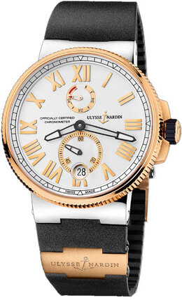 Ulysse Nardin Marine Chronometer Manufacture Silver Dial Black Rubber Mens Watch 1185-122-3-41