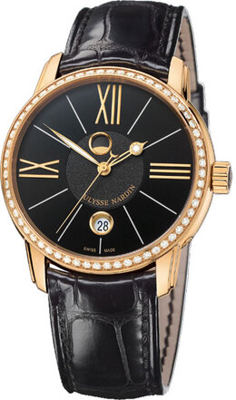 Ulysse Nardin Classico Luna Black Dial Alligator Leather Strap Automatic Mens Watch 8296-122b-2-42