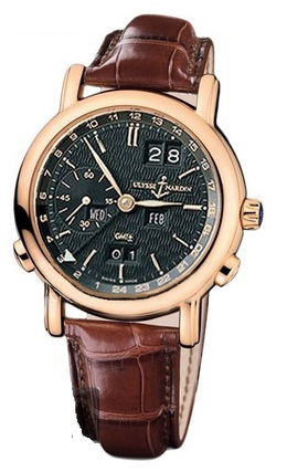 Ulysse Nardin GMT Perpetual Black Dial 18kt Rose Gold Brown Leather Mens Watch 326-22-92 326-22/92