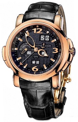 Ulysse Nardin GMT Perpetual Black Dial 18kt Rose Gold Black Leather Mens Watch 326-60-62 326-60/62