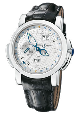 Ulysse Nardin GMT Perpetual White Guilloche Dial Leather Strap Automatic Mens Watch 329-60