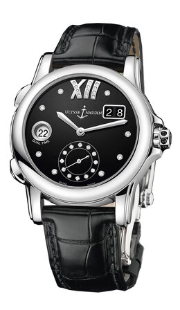 Ulysse Nardin Dual Time Black Dial Diamond Automatic Ladies Watch 3343-222-30-02 3343-222/30-02