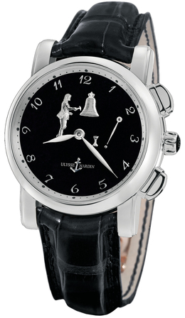 Ulysse Nardin Hourstriker Black Dial Platinum Black Leather Mens Watch 6109-103-E2 6109-103/e2