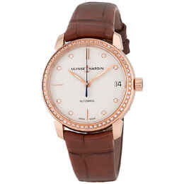 Ulysse Nardin Classico Eggshell White Diamond Dial 18kt Rose Gold Brown Leather Ladies Watch 8106-116b-2-990