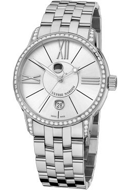 Ulysse Nardin Classico Luna Silver Dial Stainless Steel Diamond Mens Watch 8293-122b-7-41