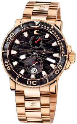 Ulysse Nardin Maxi Marine Diver Black Dial 18kt Rose Gold Mens Watch 266-37le-8m