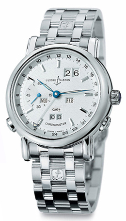 Ulysse Nardin GMT Perpetual Silver Dial 18kt White Gold Mens Watch 320-22-8