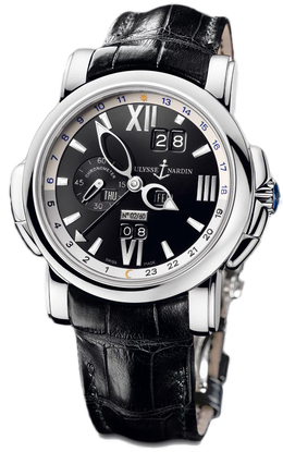 Ulysse Nardin GMT Perpetual Black DIal 18kt White Gold Black Leather Mens Watch 320-60-32 320-60/32