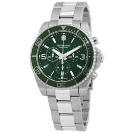 Victorinox Maverick 241946: Analog Quartz Mens Green Dial Watch with Stainless Steel Case and Bracelet