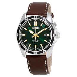 Seiko Kinetic SKA791 Mens Watch, Brown Leather Strap, Green Dial