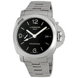 Pre-owned Panerai Luminor 1950 3 Days GMT Automatic Black Dial Mens Watch pam00329