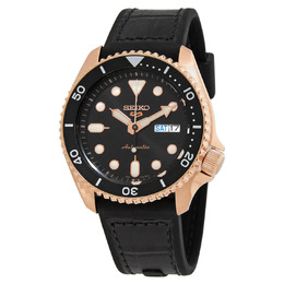 Seiko 5 Sports SRPD76K1 Automatic Mens Watch with Rose Gold-Tone Case, Black Dial & Silicone Strap