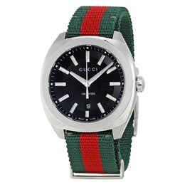 Gucci GG2570 - Black Dial Green and Red Nylon Watch ya142305