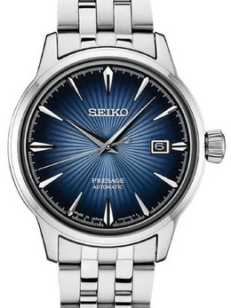 Seiko Presage Automatic Mens Watch - Stainless Steel Case Black Blue Dial SRPB41