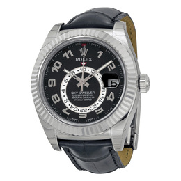 Pre-owned Rolex Sky Dweller 326139BKAL - Men's GMT Automatic Black Dial Watch with White Gold Case and Alligator Leather Strap