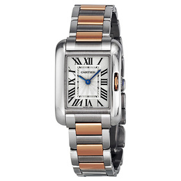 Pre-owned Cartier Tank Anglaise Small Silver Dial Rose Gold and Stainless Steel Ladies Watch W5310036