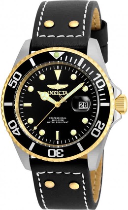 Invicta Pro Diver Black Dial Black Leather Mens Watch 22074