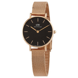 Daniel Wellington Petite Melrose Ladies Watch - Black Dial Quartz Movement with Rose Gold Tones and Stainless Steel Mesh Bracelet - DW00100217