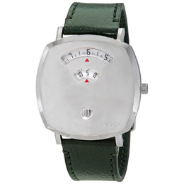 Gucci Grip Quartz Analog Watch YA157412, Stainless Steel Case with Green Leather Strap