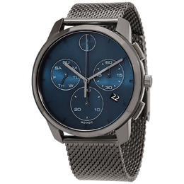 Movado 3600721 Mens Bold Thin Chronograph Quartz Blue Dial with Grey Ion-Plated Case and Bracelet