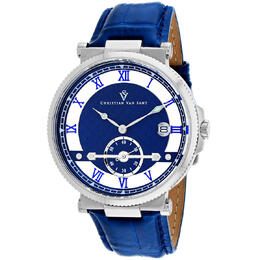 Christian Van Sant CV1700 - Blue Dial Mens Watch with Stainless Steel and Leather Strap